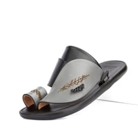 حذاء شرقي طبي جلد أسود ورمادي مطرز