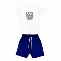 طقم بيجامة من قطعتين تركي كحلي وأبيض بطبعات مميزة