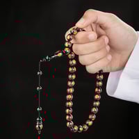 سبحه سوداء جميله مطرزة بالأحمر والأصفر الناري