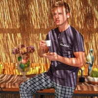 طقم بيجامة من قطعتين تركي قطن أسود وابيض