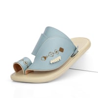 حذاء شرقي طبي جلد طبيعي سماوي مطرز