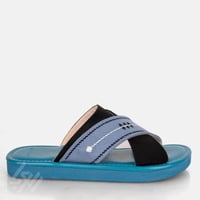 نعال شرقي مطرز بألوان السماوي والأسود تركوازي بتصم...