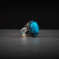 خاتم رجالي فضة استرليني مزين بحجر الفيروز
