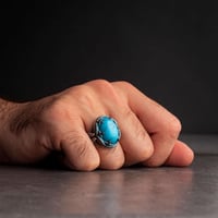 خاتم رجالي فضة استرليني مزين بحجر الفيروز