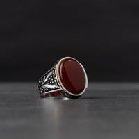 خاتم رجالي فضة استرليني مزين بحجر عقيق أحمر