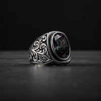 خاتم رجالي فضة استرليني مزين بحجر التوباز الصوفي