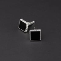 كبك رجالي فضة مع حجر أونيكس أسود