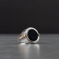خاتم رجالي فضة استرليني مزين بحجر أونيكس أسود