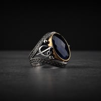 خاتم رجالي فضة استرليني مزين بحجر زركون أزرق