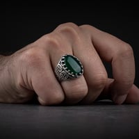 خاتم رجالي فضة استرليني مزين بحجر عقيق أخضر