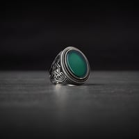 خاتم رجالي فضة استرليني مزين بحجر عقيق أخضر