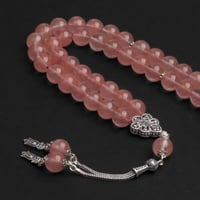 سبحة بحجر الكوارتز الزهري المرجاني مع شكة فضة 10مل