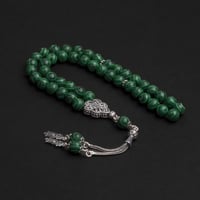 سبحة بحجر ملاكيت مع شكة فضة 8 مل