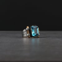 خاتم رجالي فضة استرليني مزين بحجر الأكوا الأزرق