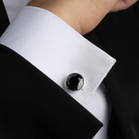 كبك رجالي فضة مع حجر زركون أسود