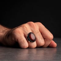 خاتم رجالي فضة استرليني مزين بحجر عقيق أحمر