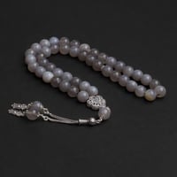 سبحة بحجر عقيق رمادي مع شكة فضة 10 مل