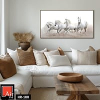 HR100 لوحة فنية معاصرة تصور مجموعة من الخيول البيض...