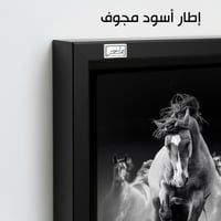 HR58حصان بري يركض وسط الضباب - لوحة فنية بالأبيض و...