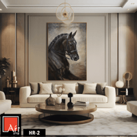 HR2 لوحة فنية فاخرة تصور حصاناً أسود بتفصيل واقعية...