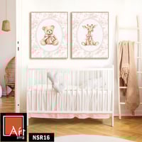 NSR16 لوحتان بورتريه حيوانات بلمسة وردية.