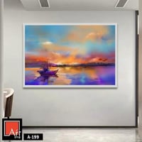 A199 لوحة هادئة لغروب الشمس على البحر بألوان دافئة...
