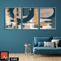 A1066 لوحة ثلاثية تجريدية بألوان الأزرق والخردلي و...