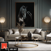 HR167 لوحة فنية واقعية تصور حصانًا أسود في ظلام دا...