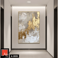 A1035 لوحة تجريدية فاخرة بالذهبي والرمادي