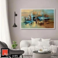 A471 لوحة فنية تجريدية بألوان دافئة وباردة، تعبر ع...