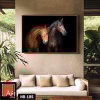 HR105 لوحة فنية معاصرة تصور حصانين، أحدهما بني وال...