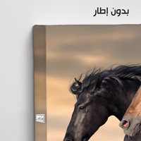 HR61 لوحة فنية معاصرة تصور حصانين أسود وبني اللون...