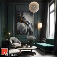 HR119 لوحة فنية بالأبيض والأسود تصور رأس حصان أسود...