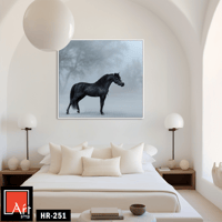 HR251 لوحة فنية معاصرة تصور حصاناً أسوداً يقف وسط...