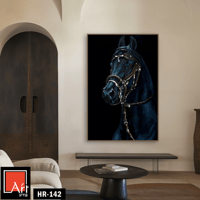 HR142 لوحة فنية واقعية تصور رأس حصان أسود جميل بجم...