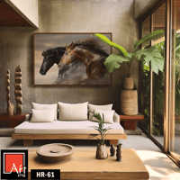 HR61 لوحة فنية معاصرة تصور حصانين أسود وبني اللون...