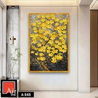 A545 لوحة زيتية تجريدية تصور شجرة مزهرة بألوان ذهب...