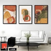 A838 مجموعة من ثلاث لوحات تجريدية بألوان ترابية دا...