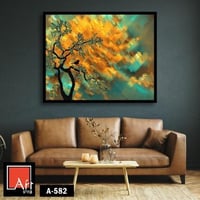 A582 لوحة تجريدية بألوان دافئة تصور شجرة بأوراق صف...