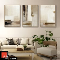 A1046 لوحة ثلاثية تجريدية بألوان حيادية