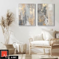 A987 لوحة فن تجريدي حديث بألوان ذهبية ورمادية.