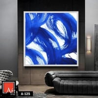 A125 لوحة فنية تجريدية باللون الأزرق الداكن على خل...