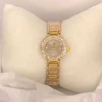 ساعة يد للأطفال مطلية بالذهب ,مع قطع الكريستال الب...