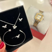 6 قطع من طقم المجوهرات الفضية والكلاسيك ,ساعة فاخر...