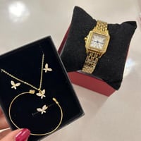 6 قطع من طقم المجوهرات الذهبية والكلاسيك ,ساعة فاخ...