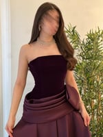 فستان سهرة بنفسجي بتصميم فيونكة درابيه - موديل سحر...