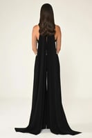 جمبسوت طويل من الكريب مع ربطة عنق متقاطعة و شك عند...