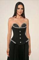 فستان طويل من الساتان كورسيه مع تنورة من الكريب