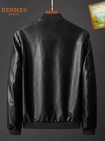 جاكيت هيرمز جلد طبيعي اسود فخم