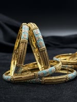 بناجر ذهب عيار 21 - موديل هندي لون فيروزي